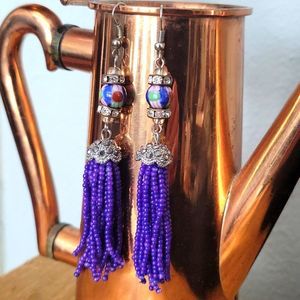 Cloisonne Bead & Tassel Bling Earrings